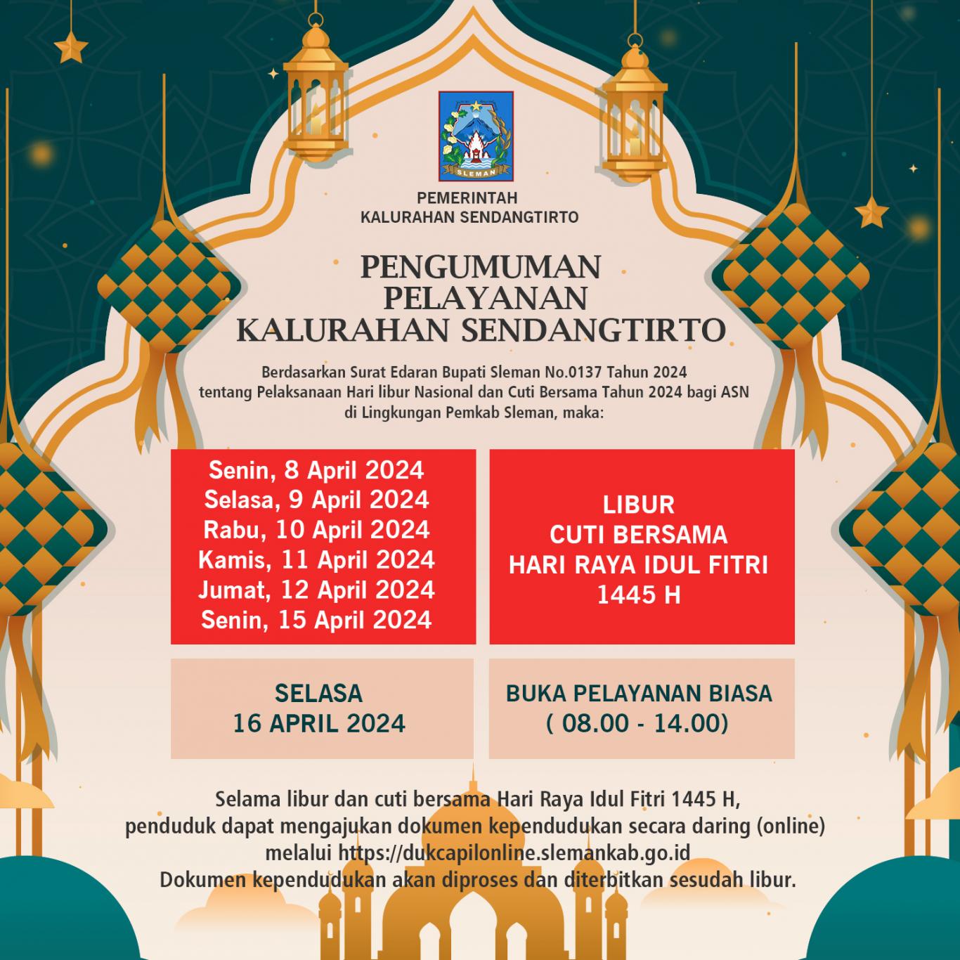 PENGUMUMAN PELAYANAN KALURAHAN SENDANGTIRTO