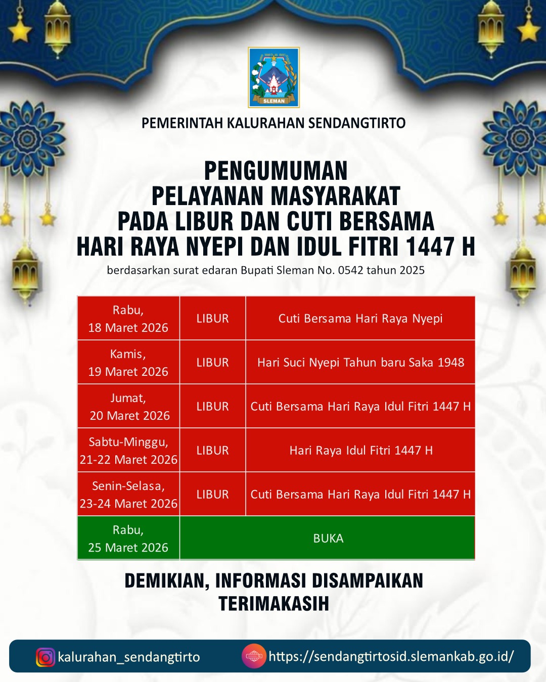 PENGUMUMAN LIBUR LEBARAN 2026 M