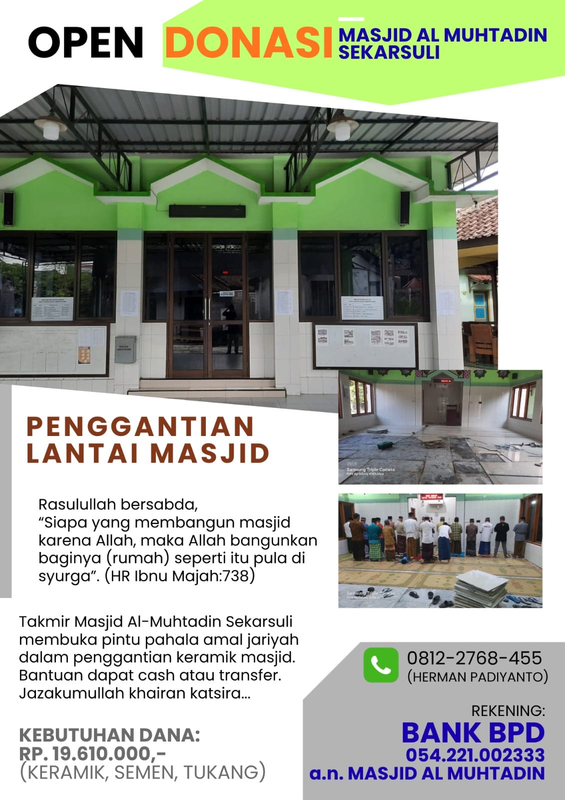 Open Donasi MAsjid Al Muhtadin Sekarsuli