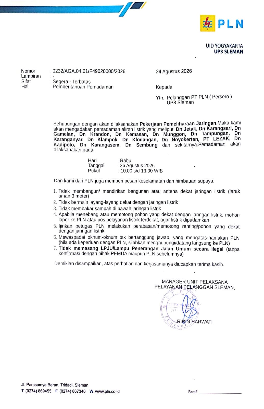 Pemberitahuan Pemadaman Listrik