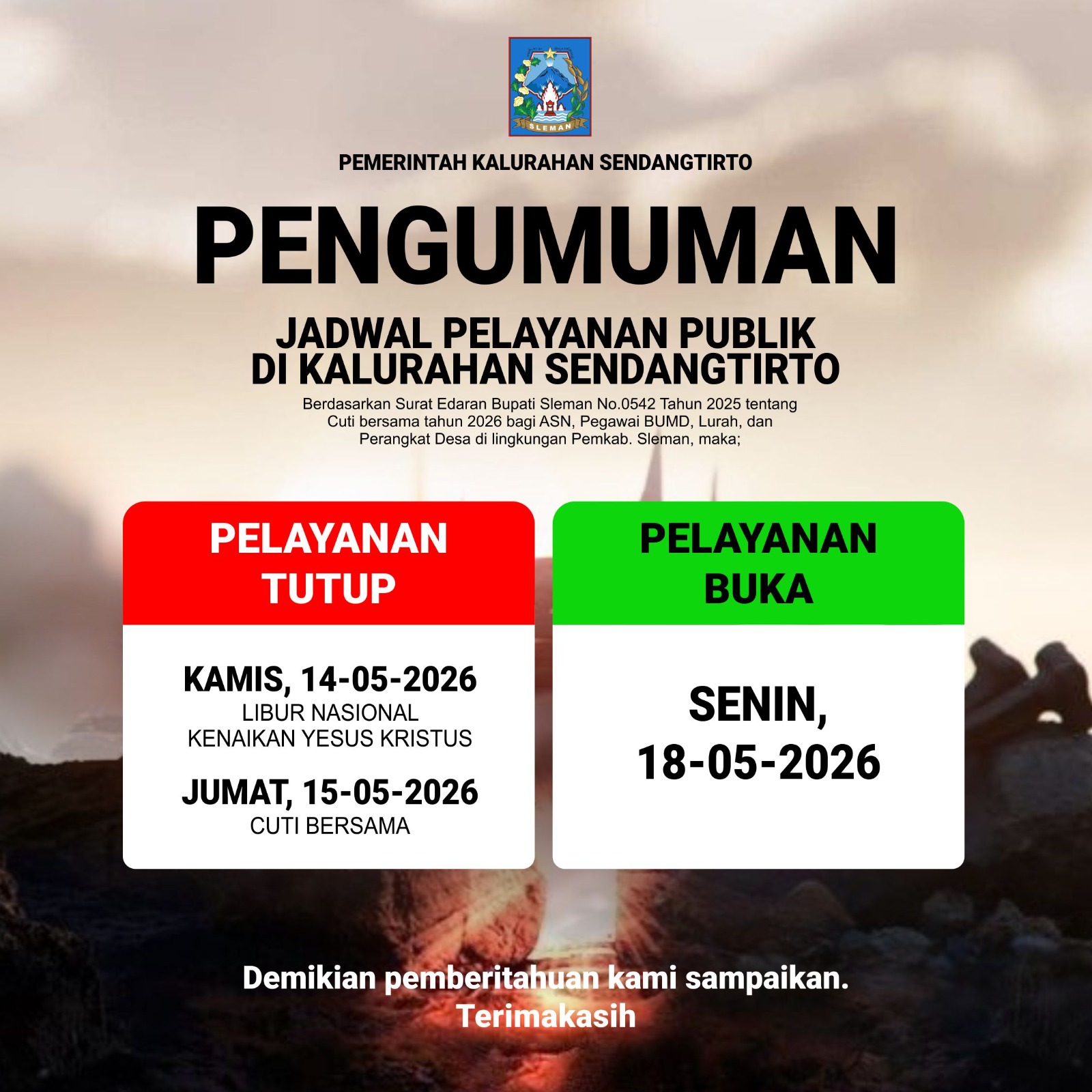 Pengumuman Jadwal Pelayanan Publik