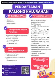 Pendaftaran Pamong Kalurahan Sendangtirto Formasi Jabatan Dukuh Sribit, Dukuh Gandu dan Dukuh Minggiran